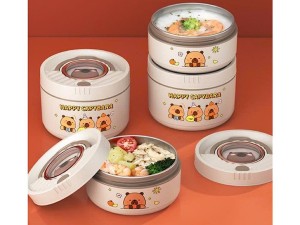فلاسک غذا دو عددی داخل استیل همراه با  کیف عایق غذا EAT WELL