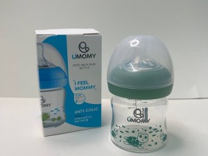 شیشه شیر پیرکس آنتی کولیک دهانه عریض حجم 90 میل 1 قطره بدو تولد یومامی umomy