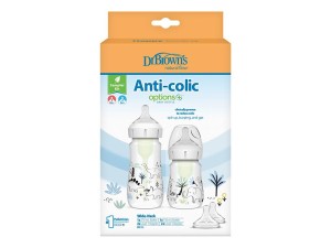 پک دو عددی شیشه شیر طرحدار آنتی کولیک 150 و 270  میلی لیتر به همراه دو عدد سرشیشه level 2  دکتر براون DR BROWNS