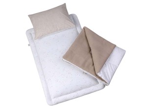سرویس خواب دم دستی مسافرتی نوزادی(سایز 2)مجموعه 3 عددی تشک، لحاف و بالشت طرح مروارید نسکافه ای الا ELA
