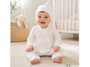 سرهمی نوزادی کلاه دار سفید رنگ کارامل caramell