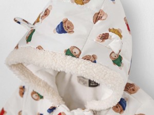 کاپشن سرهمی کلاهدار لاینردار با پاپوش و دستکش  نوزادی طرح تدی کلاهدار ایندیگو  indigo