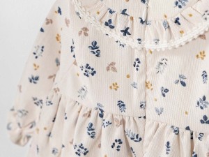 پیراهن مخمل کبریتی با هدبند نوزادی دخترانه طرح پیچک ایندیگو indigo