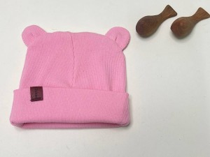 کلاه دو لایه  گرد گوش دار کبریتی نوزادی رنگ صورتی