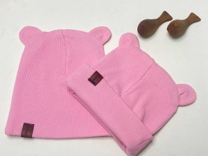 کلاه دو لایه  گرد گوش دار کبریتی نوزادی رنگ صورتی