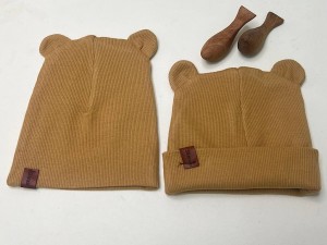 کلاه دو لایه  گرد گوش دار کبریتی نوزادی رنگ نسکافه ای