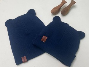 کلاه دو لایه  گرد گوش دار کبریتی نوزادی رنگ سرمه ای