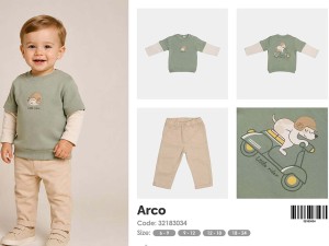 ست بلوز تو کرک با شلوار کتان کمر کش  نوزادی طرح ARCO  پاپو papo