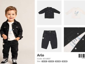 ست سه تکه بلوز آستین بلند، کت و شلوار جین مشکی طرح  ARLO برند پاپو PAPO