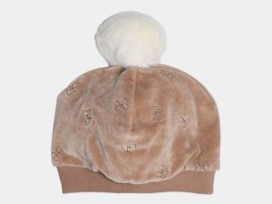 کلاه مخملی آستر نخی طرح پاپیون گلدوزی شده با تک پوم مدل  ROSA پاپو papo