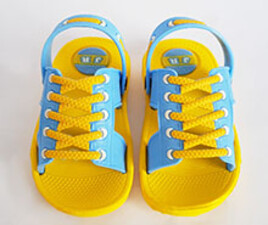 دمپایی بچه گانه طرح بندی (زرد-آبی)