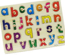 پازل چوبی پین دار حروف کوچک انگلیسی