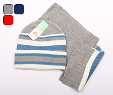 کلاه و شال گردن بافت راه راه (6 سال به بالا)