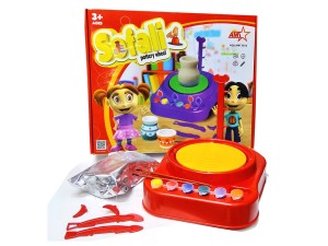 چرخ سفال گری به همراه گل و ابزار