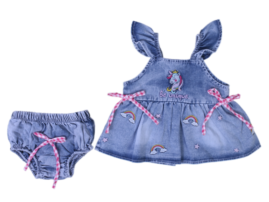 ست پیراهن و شورت جین نوزادی دخترانه ercan
