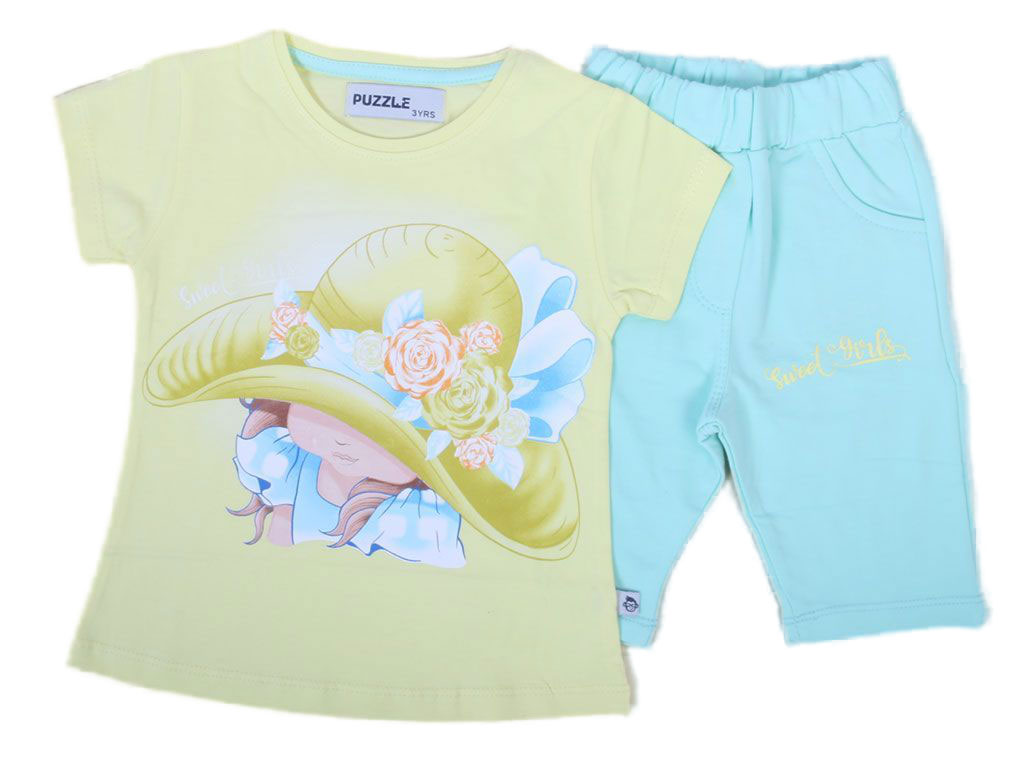 ست تیشرت و شلوارک دخترانه puzzle