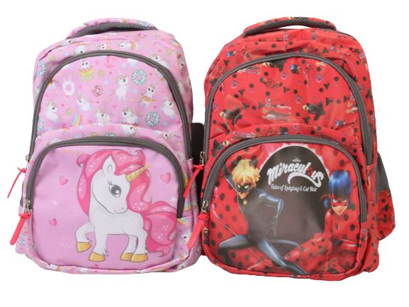 کوله پشتی دخترانه فانتزی طرح دختر کفشدوزکی و یونیکورن