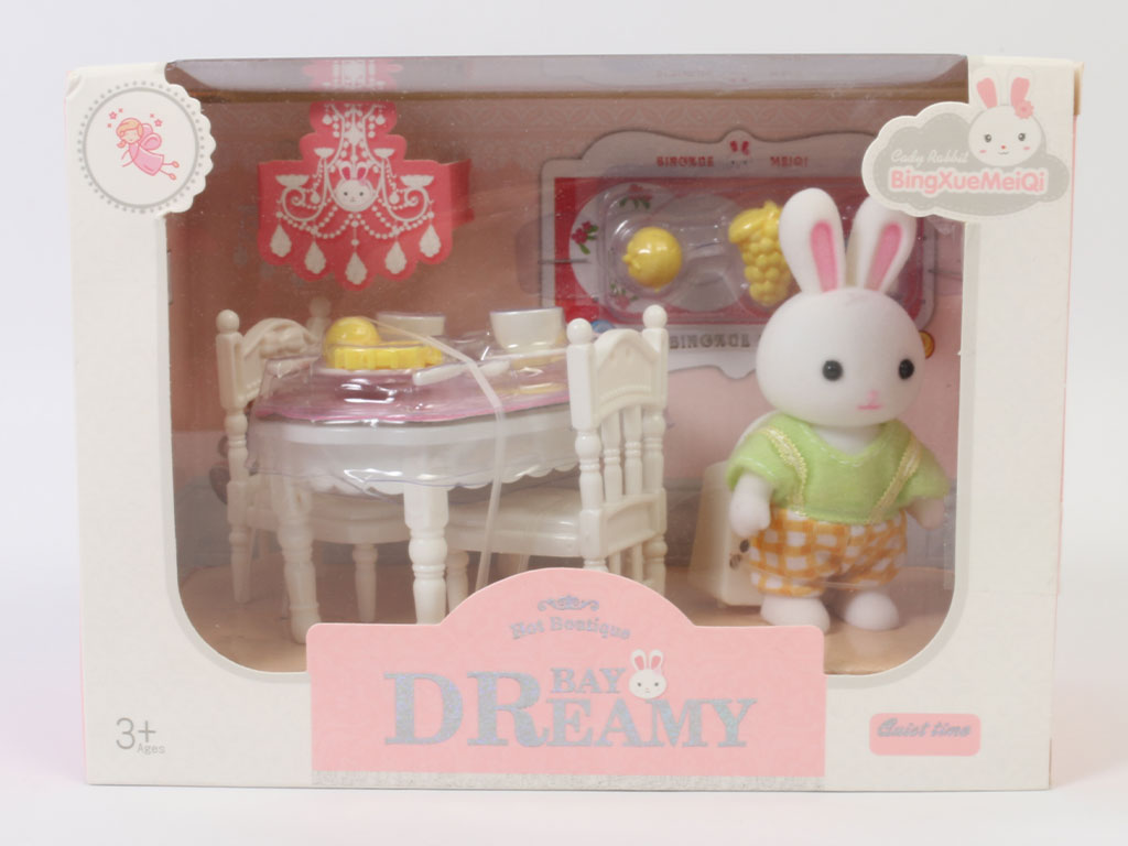 عروسک خرگوش کوچولوی فانتزی همراه با میز ناهار خوری اسباب بازی