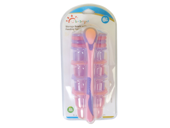 انبار غذای نوزادی دخترانه 4 عددی درب دار و قاشق سان دلایت sun delight