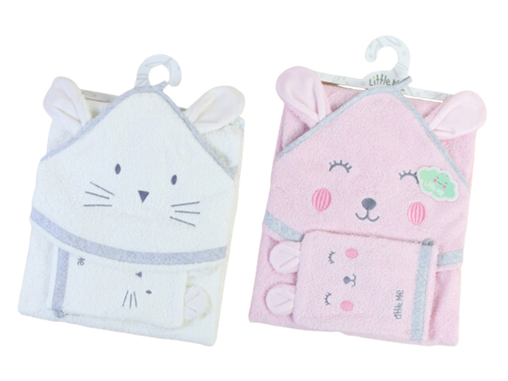 حوله کلاهدار و لیف نوزادی دخترانه لیتل می little me