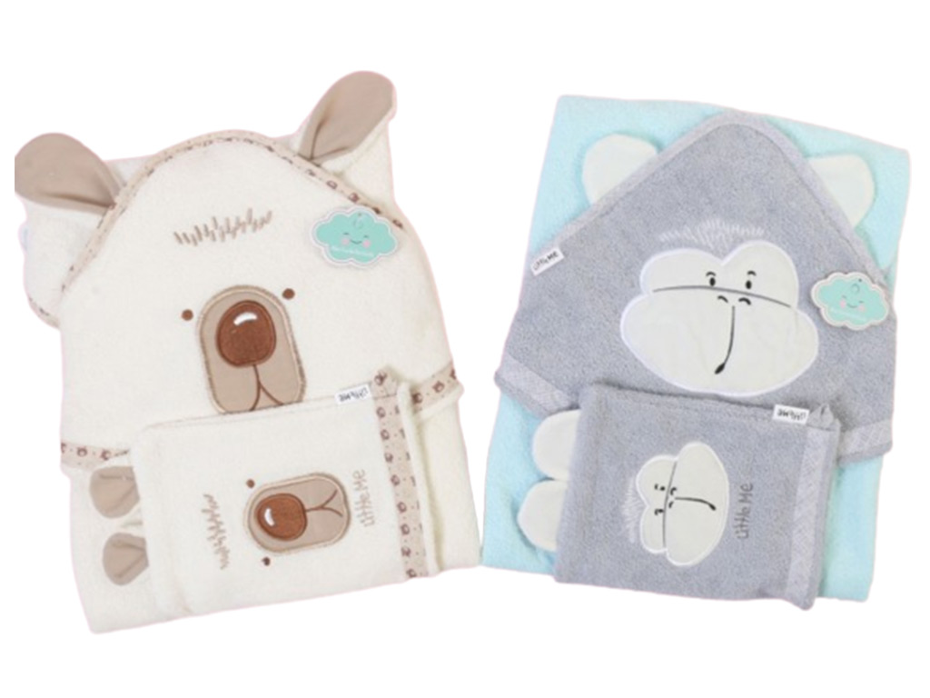 حوله کلاهدار و لیف نوزادی پسرانه لیتل می little me