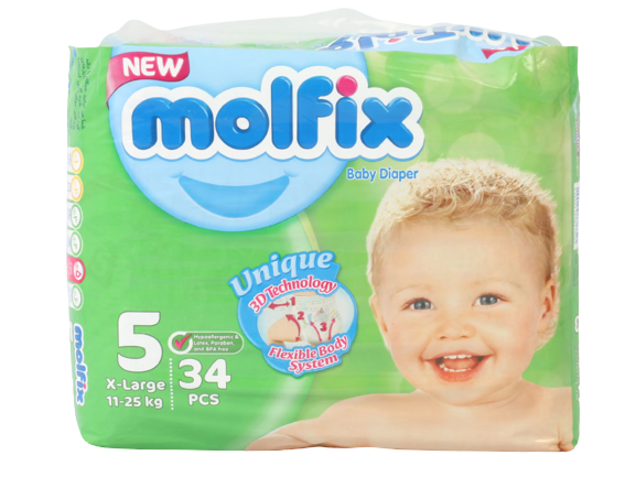 پوشک سایز 5 مولفیکس molfix بسته 34 عددی
