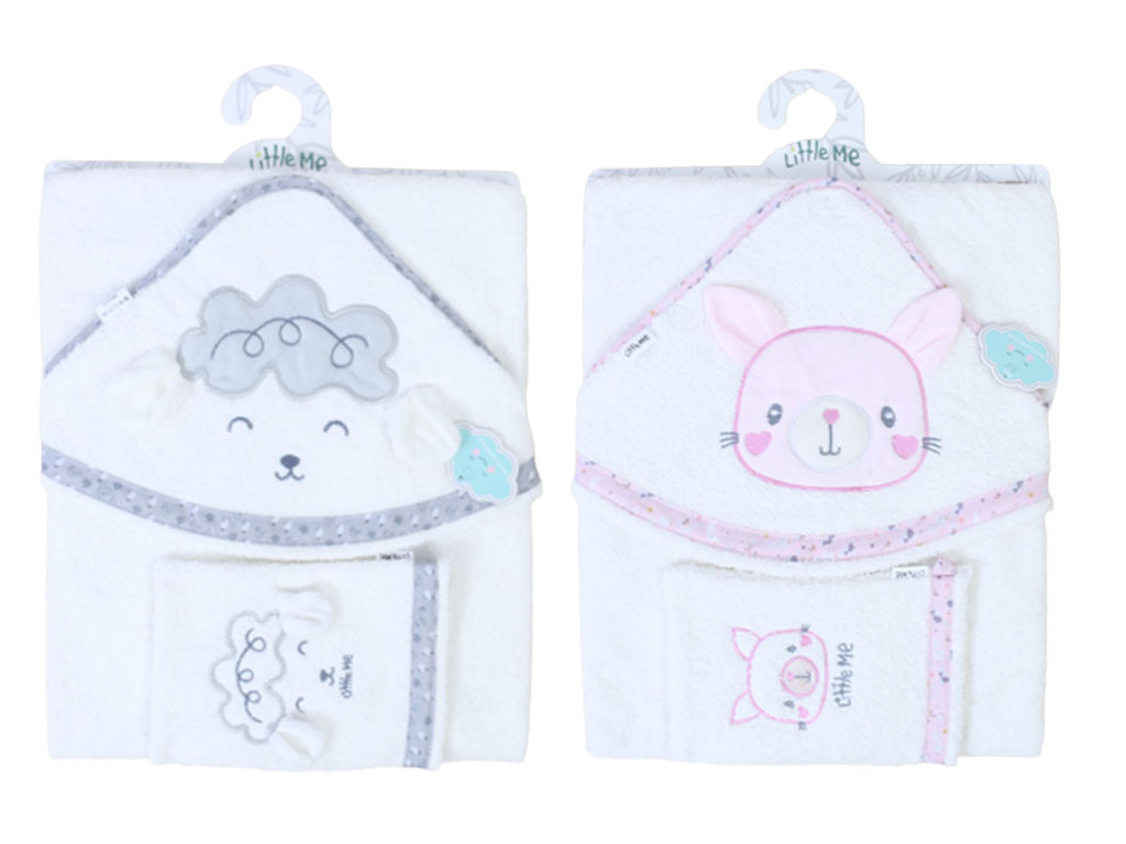 ست حوله کلاهدار و لیف نوزادی دخترانه لیتل می little me