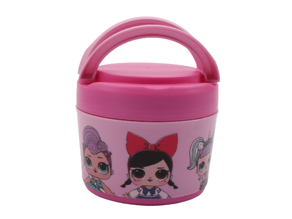 ظرف غذای استیل گرد دسته دار دخترانه lol (سایز کوچک)