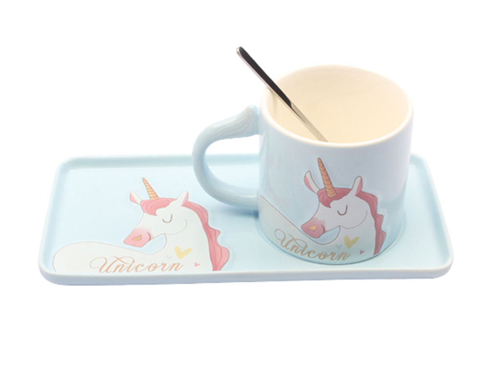 ست ماگ، زیر لیوانی و قاشق اسب تک شاخ (دارای رنگبندی)