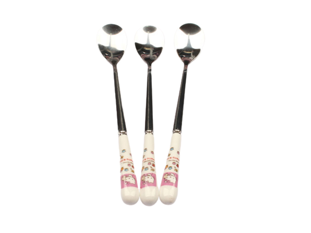 قاشق استیل دخترانه دسته سرامیکی هلوکیتی Hello kitty