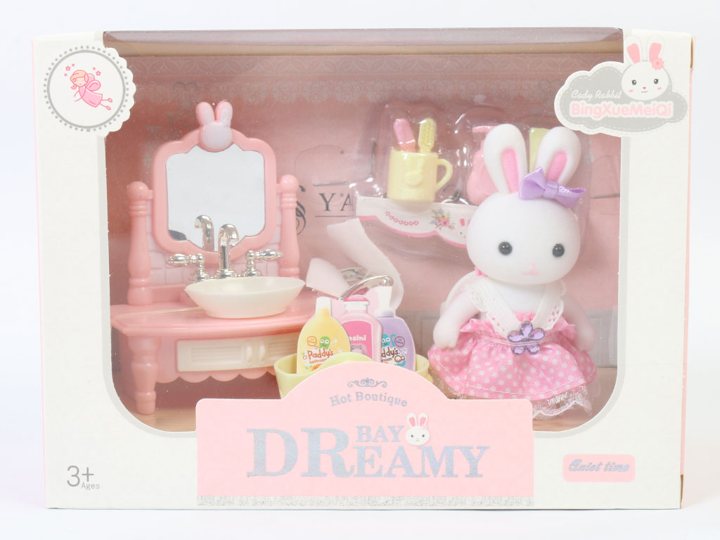 عروسک خرگوش کوچولوی فانتزی همراه با لوازم روشویی اسباب بازی