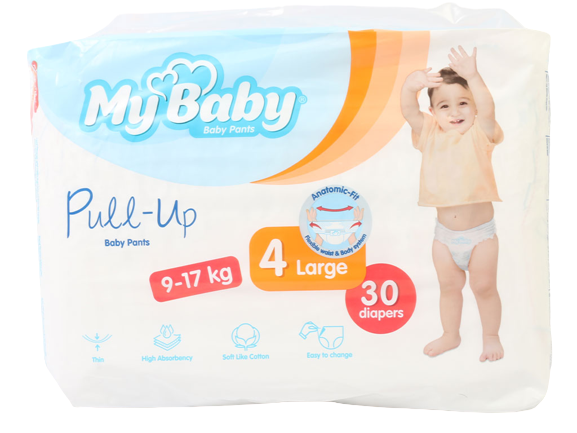 پوشک شورتی سایز 4 مای بیبی my baby بسته 30 عددی