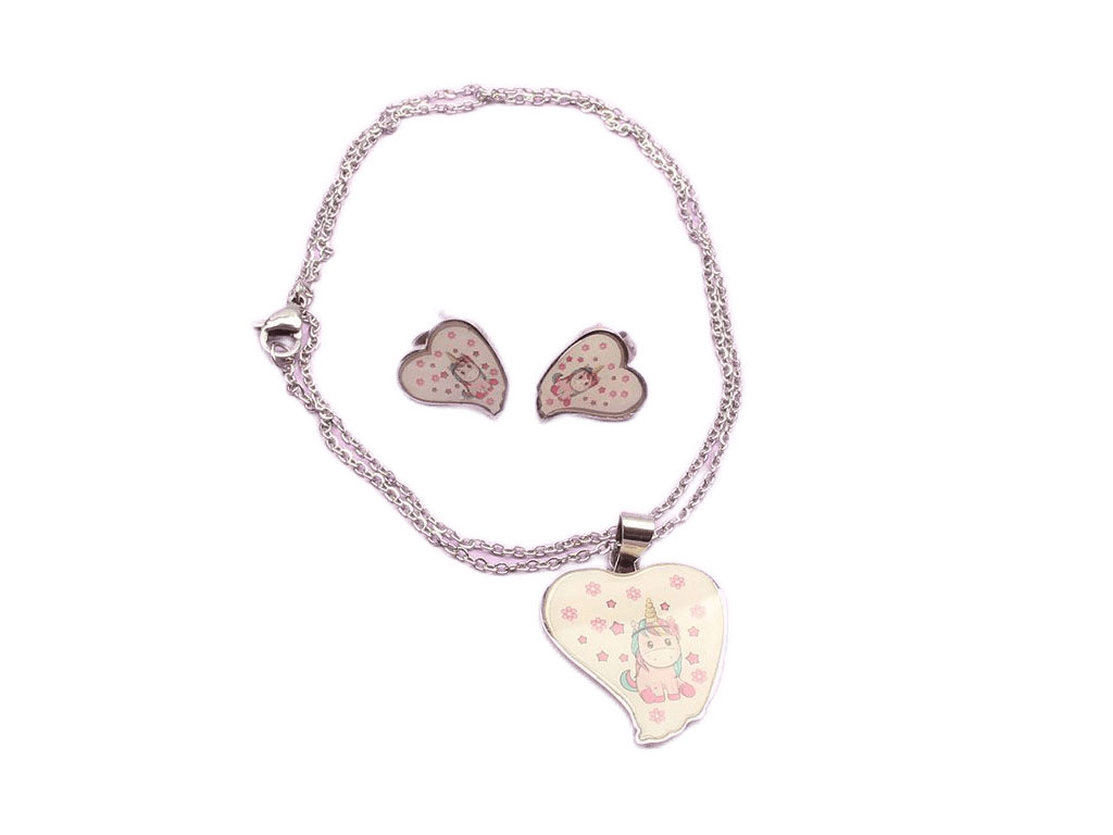 ست گردنبند و گوشواره قلبی اسب تک شاخ