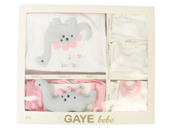 ست بیمارستانی نوزادی دخترانه 10 تکه طرح دایناسور جعبه دار گای g.a.y.e