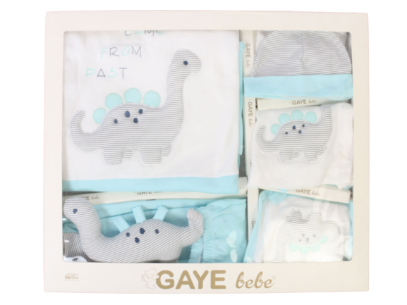 ست بیمارستانی نوزادی پسرانه 10 تکه طرح دایناسور جعبه دار گای g.a.y.e