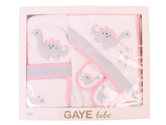 ست حوله نوزادی دخترانه 4 تکه طرح دایناسور جعبه دار گای g.a.y.e