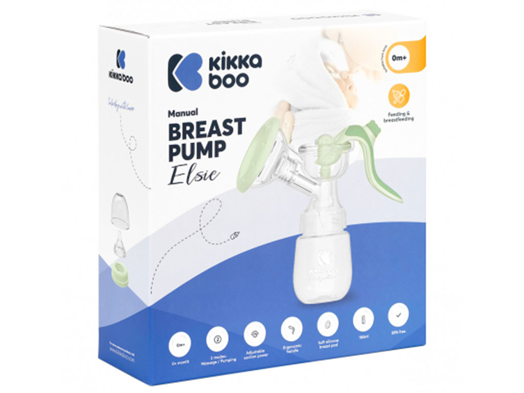 شیردوش دستی و ماساژور مدل پمپی همراه با شیشه شیر 180 میل مدل Elsie کیکابو kikka boo