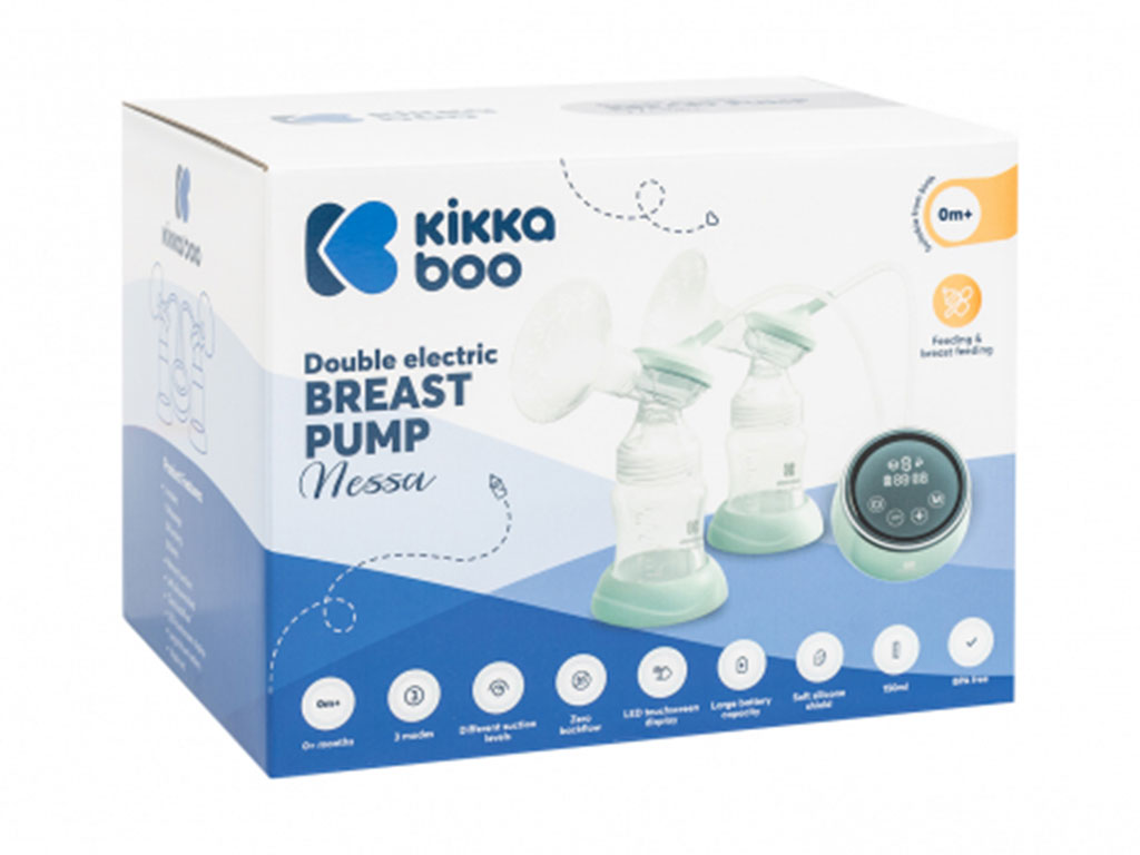 شیردوش شارژی و برقی و ماساژور دو قلو همراه با شیشه شیر 150 میل مدل NESSA کیکابو kikka boo