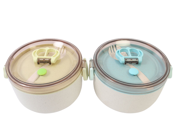 ظرف غذای لانچ باکس یک طبقه کودک بامبو همراه با قاشق چنگالی مخصوص مایکروویو مدل گرد