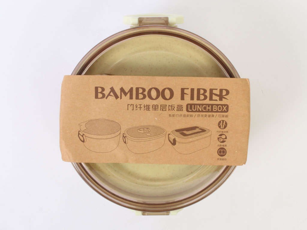 ظرف غذای لانچ باکس یک طبقه کودک بامبو همراه با قاشق چنگالی مخصوص مایکروویو مدل گرد