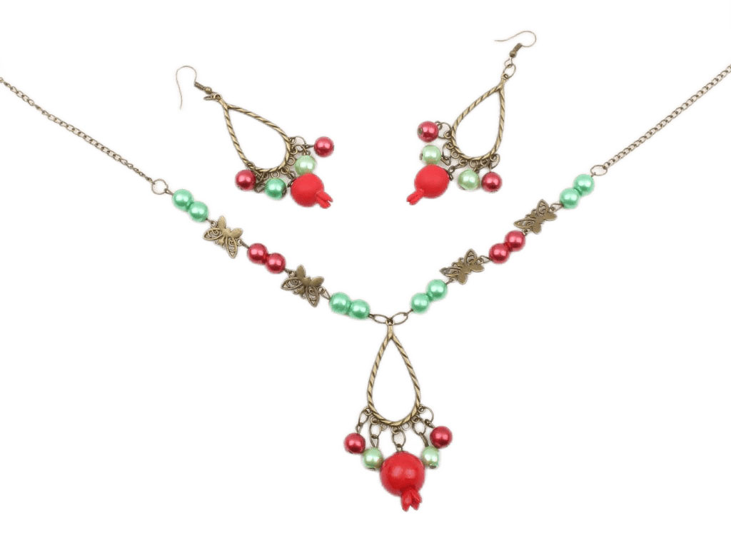 ست گوشواره و گردنبند طرح انار شب یلدا