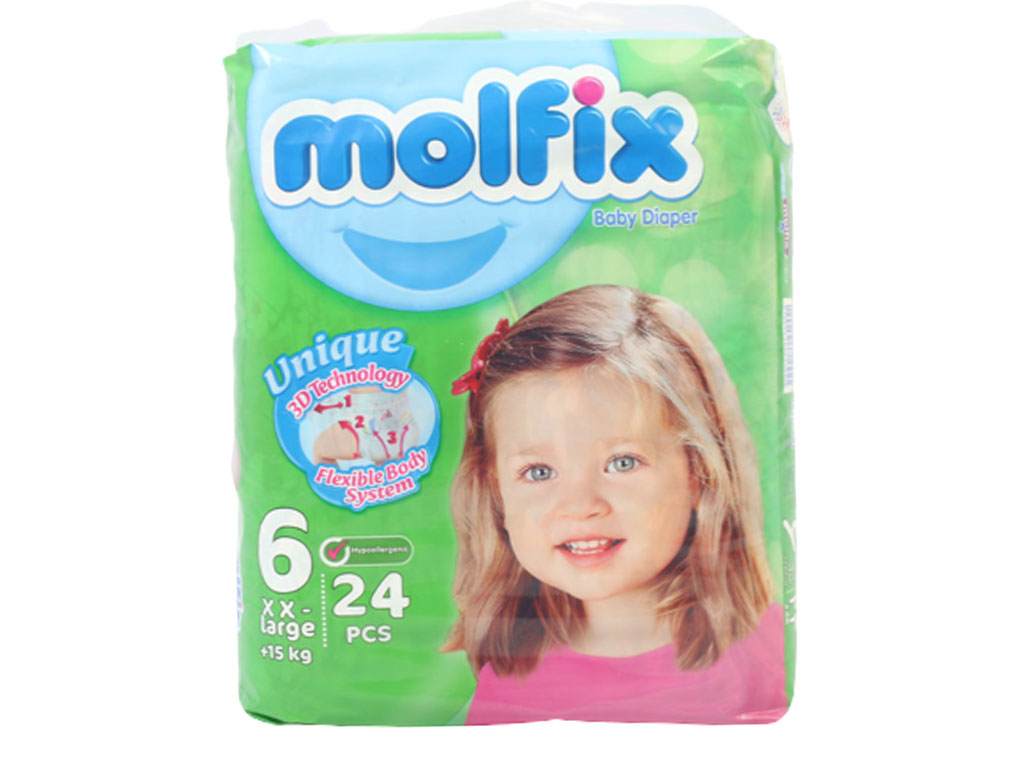 پوشک سایز 6 مولفیکس molfix بسته 24 عددی