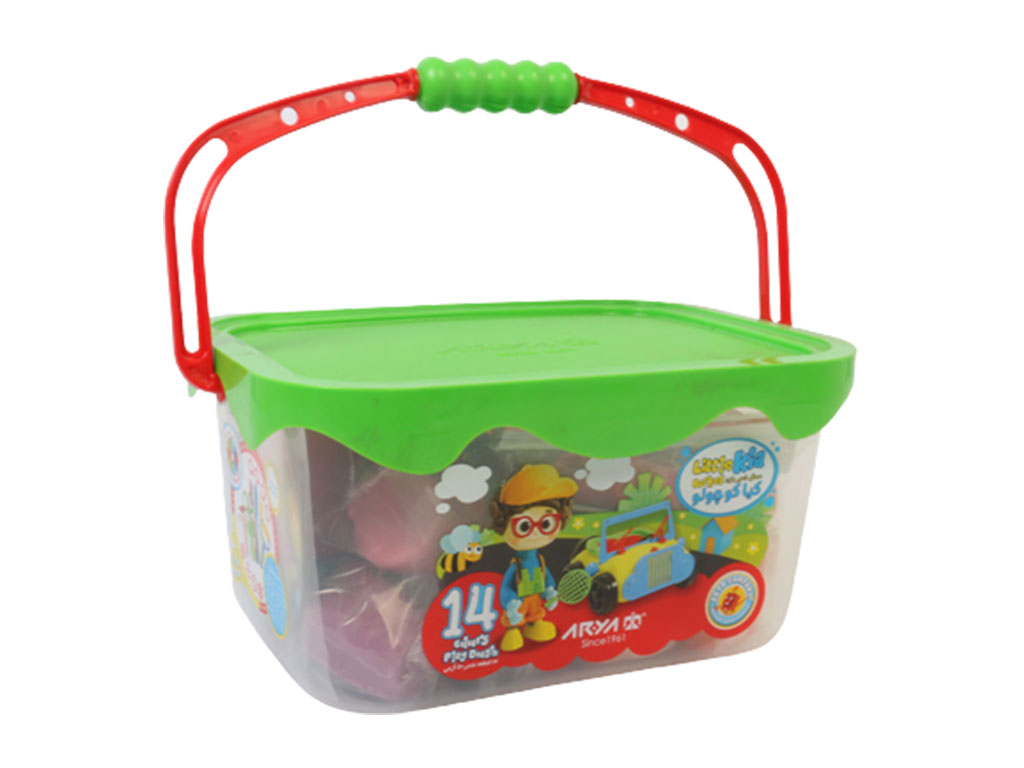 خمیر بازی 14 رنگ 70 قطعه سطلی مدل کیا کوچولو همراه با دفترچه و سی دی آموزشی آریا arya