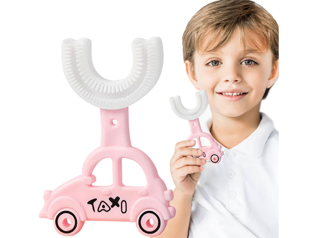 مسواک سیلیکونی چرخشی 360 درجه کودک مدل U طرح تاکسی لیتل والابی Little Wallaby