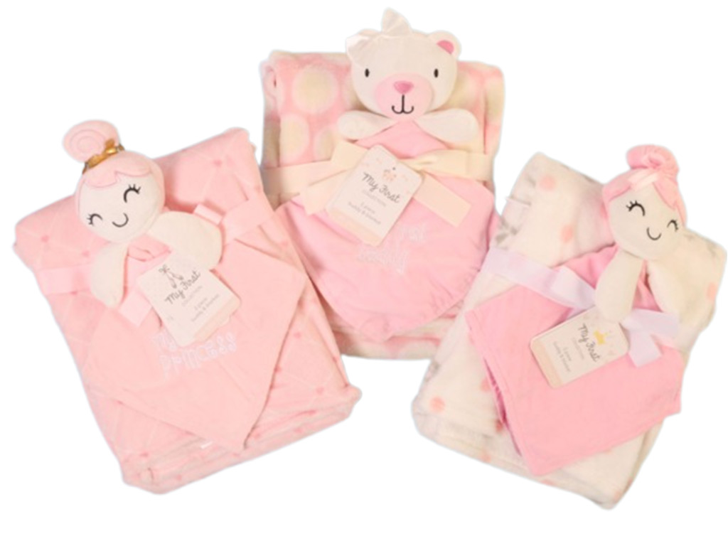 پتو و دستمال مخمل پولیشی عروسک دار نوزادی my jinat