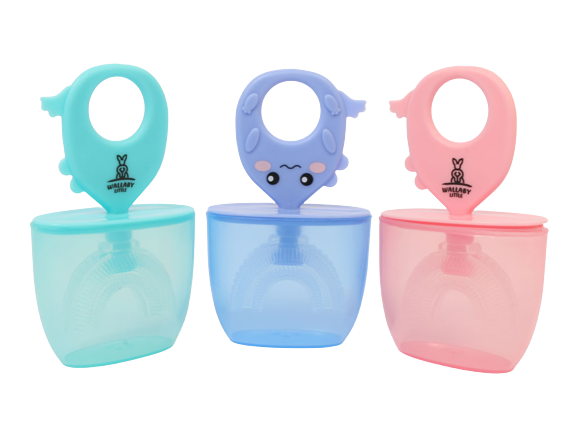 مسواک سیلیکونی چرخشی 360 درجه کودک مدل U دارای درپوش لیتل والابی Little Wallaby