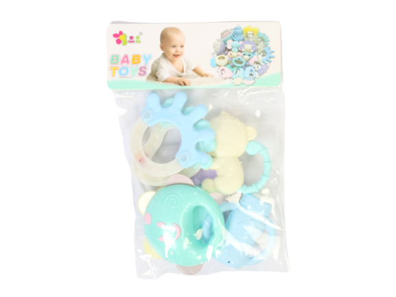 ست جغجغه و دندانگیر نوزادی 6 عددی بیبی تویز baby toys