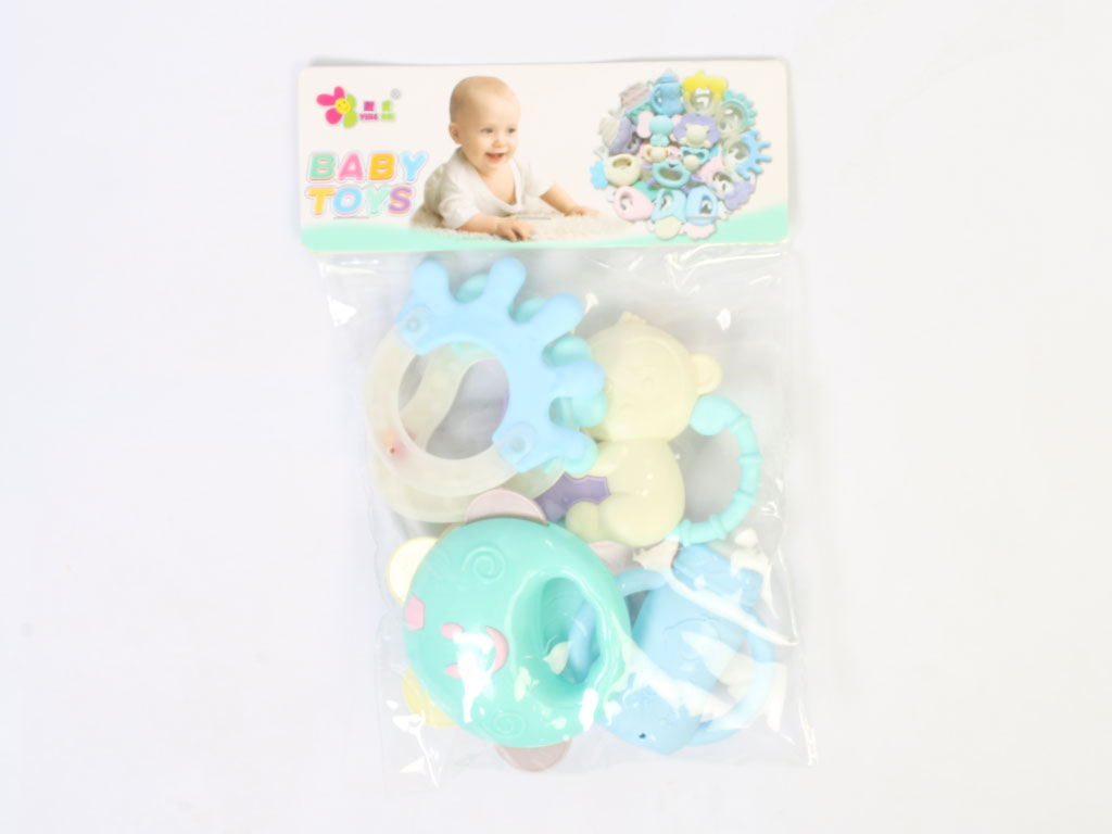 ست جغجغه و دندانگیر نوزادی 6 عددی بیبی تویز baby toys