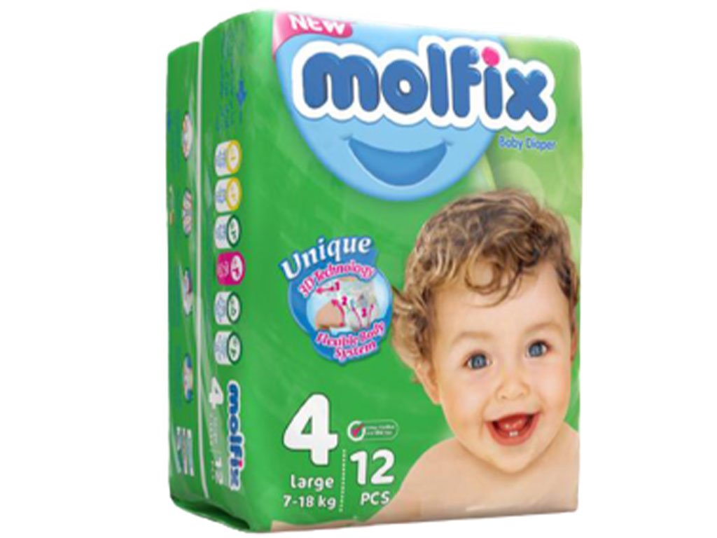 پوشک سایز 4 مولفیکس molfix بسته 12 عددی