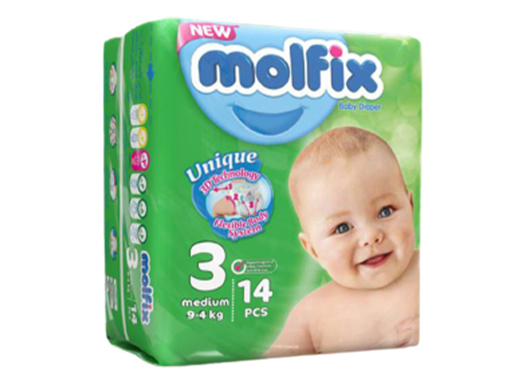 پوشک سایز 3 مولفیکس molfix بسته 14 عددی